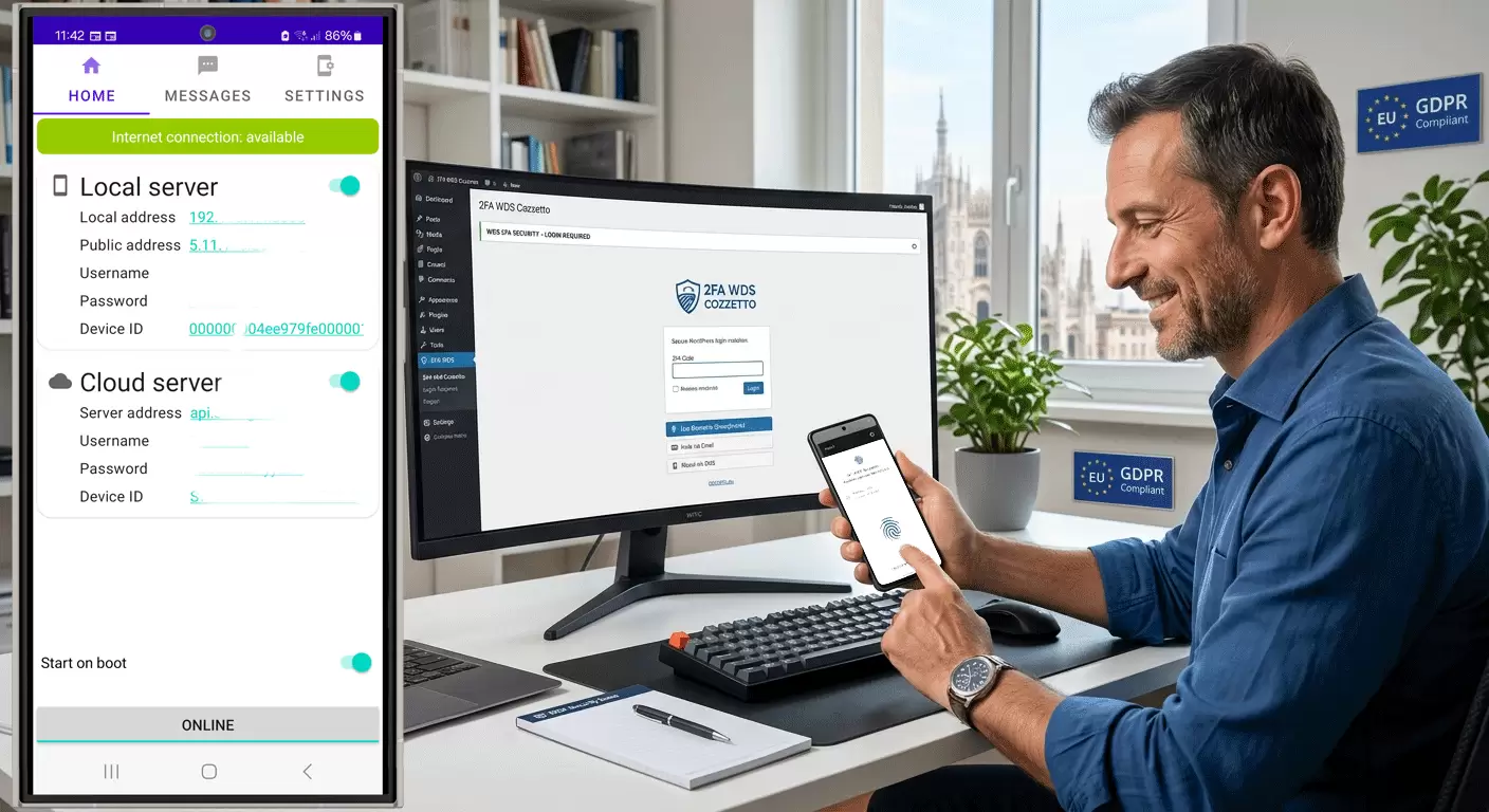 Sistema di Autenticazione a 2 fattori 2FA-WDS-Cozzetto per la sicurezza dei dati degli utenti del sito e dei clienti del tuo e-shop online Direttive NIS2 - SCA rispettate.